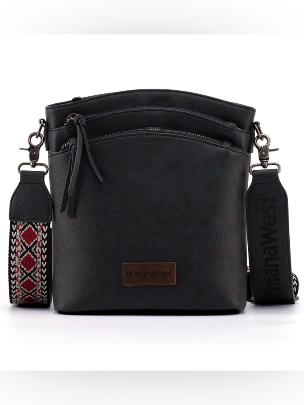 Montana West Black Crossbody with Patterned Removable Strap